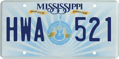 MS license plate HWA521