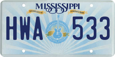 MS license plate HWA533