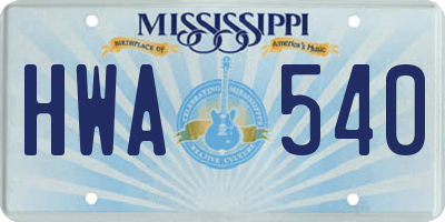 MS license plate HWA540