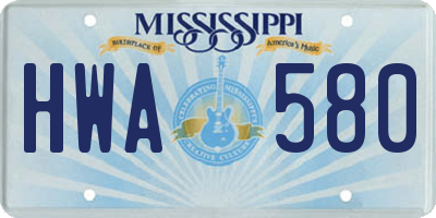 MS license plate HWA580