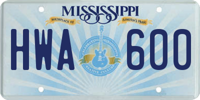 MS license plate HWA600