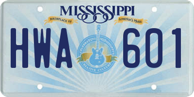 MS license plate HWA601