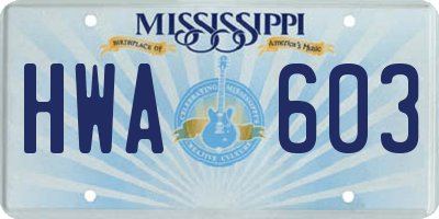 MS license plate HWA603