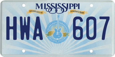MS license plate HWA607