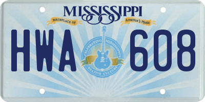 MS license plate HWA608