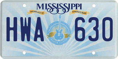 MS license plate HWA630