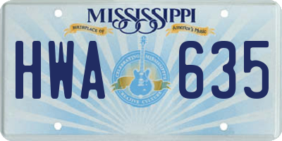 MS license plate HWA635