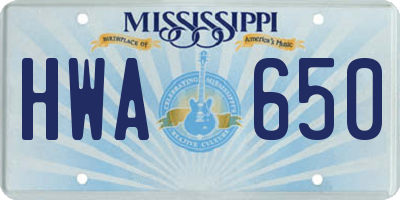 MS license plate HWA650