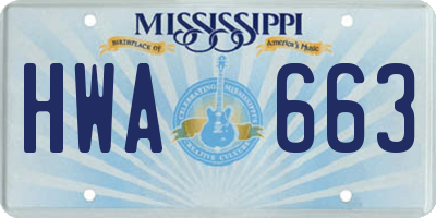 MS license plate HWA663