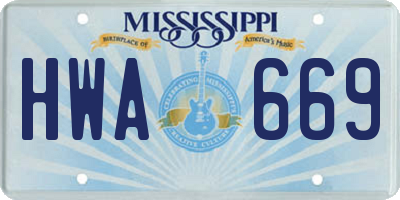 MS license plate HWA669