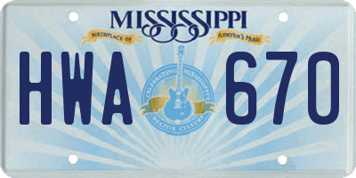 MS license plate HWA670