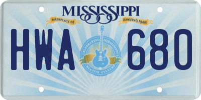 MS license plate HWA680