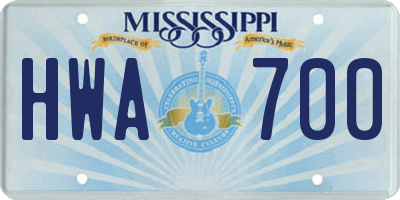 MS license plate HWA700