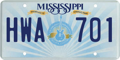 MS license plate HWA701