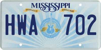 MS license plate HWA702