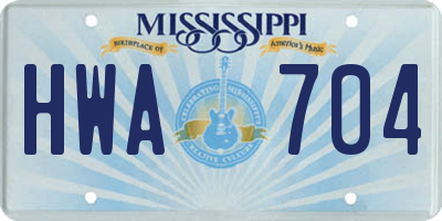 MS license plate HWA704