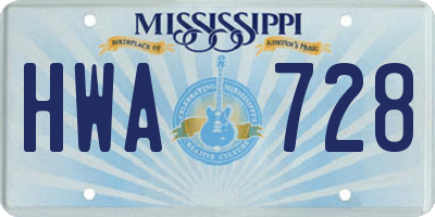MS license plate HWA728
