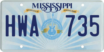 MS license plate HWA735