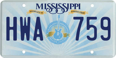 MS license plate HWA759