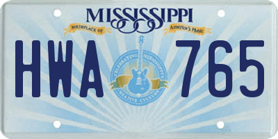 MS license plate HWA765