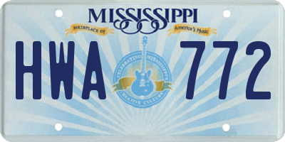 MS license plate HWA772