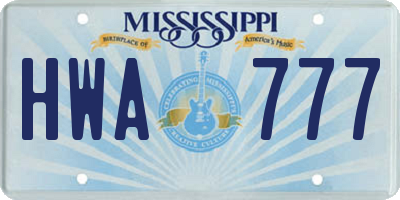 MS license plate HWA777