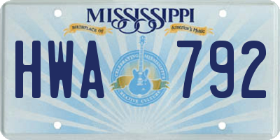 MS license plate HWA792