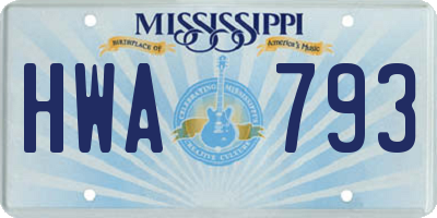 MS license plate HWA793