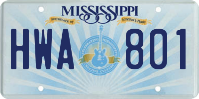 MS license plate HWA801