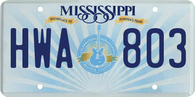MS license plate HWA803