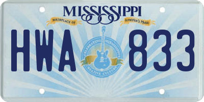 MS license plate HWA833