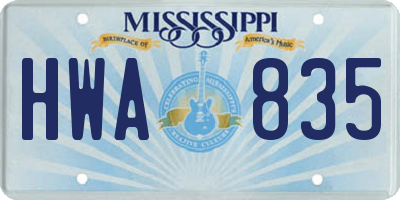 MS license plate HWA835