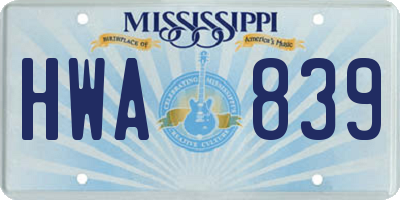 MS license plate HWA839