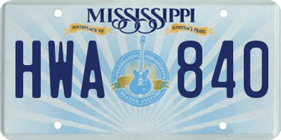 MS license plate HWA840