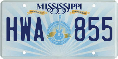 MS license plate HWA855