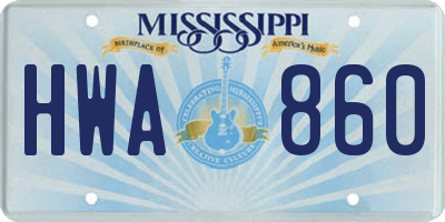 MS license plate HWA860