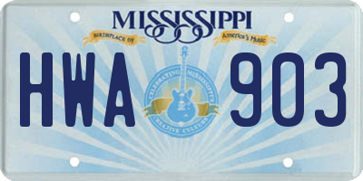 MS license plate HWA903