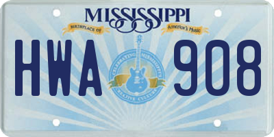 MS license plate HWA908