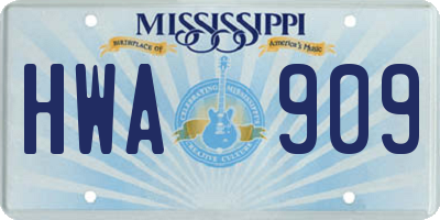 MS license plate HWA909