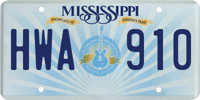MS license plate HWA910