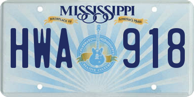 MS license plate HWA918