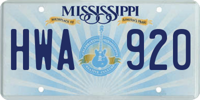 MS license plate HWA920
