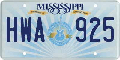 MS license plate HWA925