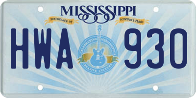 MS license plate HWA930