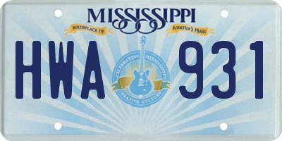 MS license plate HWA931
