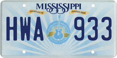 MS license plate HWA933