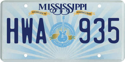 MS license plate HWA935