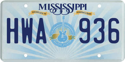MS license plate HWA936