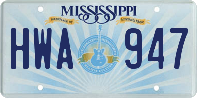 MS license plate HWA947