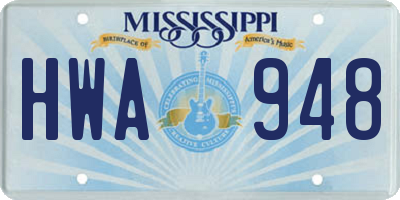 MS license plate HWA948